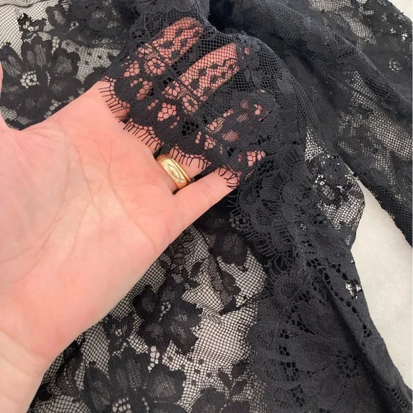 ZARA Floral Eyelash Black Lace Open Back Mock Neck Bodysuit - Picture 8 of 15